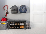 2 Tier Faux Leather Entryway Bench with 8 Pair Shoe Storage in Black 53618124