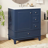 30" Bathroom Vanity with Sink, One Door with Shelf and Three Drawers, Soft Close Door, Blue N759P225994C