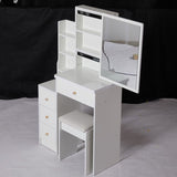 Small Size Left Bedside Cabinet Vanity Table Cushioned Stool, Extra Large Sliding Mirror, Multi W936P226029