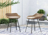 29.25" Outdoor Wicker and Iron Low Back Barstools, Brown, with Beige Cushion N772P528606L