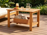 2-Tier Eucalyptus Wood Patio Side Table, Rustic Outdoor End Table with Slatted Tabletop & Bottom 67775423