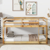 ZNTS Solid Wooden, Solid Rubber Wooden Twin over Twin Loft Bed with Ladder, with Bed Platform of W504P191673