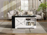 U-Can Farmhouse Lift Top Coffee Table With Barn Doors, Wood Rectangle Center Table With Large Hidden N724P351732K