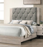 ZNTS Contemporary 1pc Cream Finish Queen Size Bed Bedroom Furniture Gray Tufted Design Headboard B011P236790