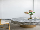 35x35x16" Unique Gray Black Ivory Capiz Coffee Table with Gold Pedestal Base W2078P154259