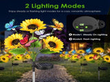 4Pack Solar Sunflower Garden Stake Lights, 3 Sunflower Heads & Butterfly Decor, Warm White LED with 19052995