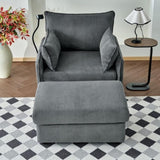 55" Oversized Chaise Lounge Chair Indoor with Ottoman and Storage , Comfy Corduroy Single Sofa, W3373P330165