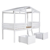 ZNTS Twin Size Low Loft Wood House Bed with Two Drawers, White WF296664AAK