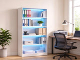 White Wood Grain 5-Tier Bookshelf with LED Lights, Bookcase with Cable Holes for Living Room & Study 93235857