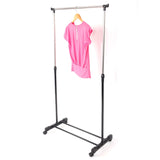 ZNTS Single-bar Vertical & Horizontal Stretching Stand Clothes Rack with Shoe Shelf YJ-01 Black & Silver 62194653