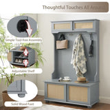 Casual Style Hall Tree Entryway Bench with Rattan Door Shelves and Shoe Cabinets, SOLID WOOD Feet, W1758126925