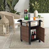 Single door bar cart,Outdoor Kitchen Wicker Island Rolling Cart & Storage Cabinet, Wheels and W640P256896