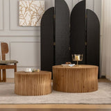 Vintage Fashion Style Cylindrical Nesting Coffee Table Set with Vertical Textured Embossed Design W757P195740