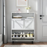 Farmhouse Shoe Storage Cabinet with Barn Door Design, Shoe Organizer with 2 Flip Drawers, GL-W2557P181707