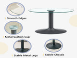 27.5-inch diameter round tempered glass coffee table. 17.7 inches high, supported by a black metal W1512P510326