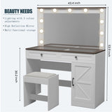 ZNTS 43.3"Makeup Vanity Table, Makeup Table with Large Mirror and LED Light Strip, Brightness Adjustable, W2386P199478