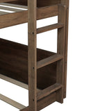 Twin over Twin Floor Bunk Bed Panelled Headboard and Footboard, Solid Rubber Wood Foundation W504P263818