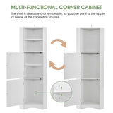 Tall Bathroom Corner Cabinet, Freestanding Storage Cabinet with Doors and Adjustable Shelves, MDF WF293800AAK