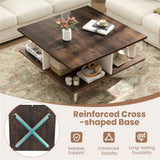 2-Tier Living Room Coffee Table - Square Design with 4 Storage Compartments 48928251