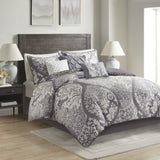 7 Piece Cotton Printed Comforter Set Grey King B03597028
