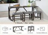 4-Piece Bar Table Set with Power Outlet, Dining Bar Table and Chairs Set,Bar Table Set with 3 Padded W1998P193825