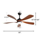 52 Inch Indoor Ceiling Fan With 3 Color Dimmable 5 ABS Blades Remote Control Reversible DC Motor W882P294923