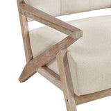 Modern Tufted Back Accent Chair 1pc Sand-hued Fabric Upholstery Antique Finish Solid Rubberwood B011P182500