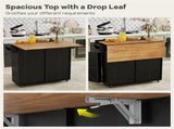 Black Mobile Kitchen Island Cart with Drop-Leaf Design, Lockable Universal Wheels & Trash Storage 95919953