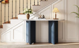 TREXM Narrow Console Table, Entryway Table with Oval Marble Top, Rustic Sofa Table with Curved Legs, N715P245728M