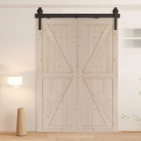 ZNTS 60" Bi-Folding Sliding Barn Door Hardware Kit for 2 Doors,Smoothly&Quietly,Black Track J Shape 80281115