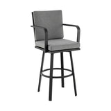 Don 26" Outdoor Patio Swivel Counter Stool in Black Aluminum with Gray Cushions B2736P268522
