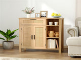 Natural Rattan Buffet Sideboard, Pull-Out Drawer & 3 Open Shelves, 3-Position Adjustable Cabinet 49396034
