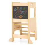 Multi-Use Toddler Kitchen Step Stool With Activity Chalkboard Adjustable Height & Rail - Natural 62270654