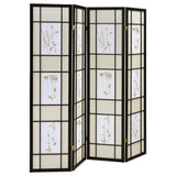 Floral and Black 4-Panel Folding Screen with Floral Motif B062P153645