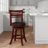 24" Counter Height Slat Back Swivel Stool, Cherry Finish, Charcoal Fabric Seat B04660686