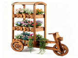 3-Tier Wooden Tricycle Planter, Vintage Farmhouse Wagon Flower Cart with Breathable Canopy, 39771668