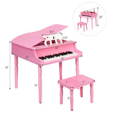 Pink Kids Piano 30-Key Wood Toy Kids Grand Piano with Bench and Music Rack 01522365