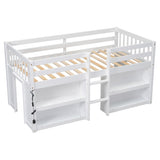 Twin Size Kid Low Loft Bed With Two-Tier Shelves And LED Light For White Color W697P153472