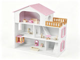 3-Floor Wooden Dollhouse for Kids, 5 Play Areas Pretend Play House with Movable Elevator & Stairs, 61783126