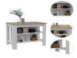 Kitchen Island, Kitchen Table 35" H, Three Open Storage Shelves, Four Legs, White/Light Oak B097132889