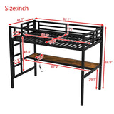 Metal Twin XL Size Loft Bed with Power Outlet and LED Lighted, Space-Saving, Noise Reduced, Black W1580P251090
