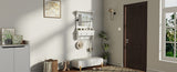Floating Makeup Vanity with Big Mirror, Wall-Mounted Storage Vanity with Drawers, Pockets & Hooks, N844P292485A