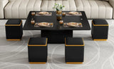 U-Can Lift-Top Coffee Table 4 Storage Stools, Modern Space Saving Center Table N724P292506B