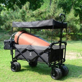 Collapsible Wagon Heavy Duty Folding Wagon Cart with Removable Canopy, 4" Wide Large All Terrain 25568368