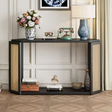 TREXM Unique Arrow-Shaped Design Console Table with Open Shelf and Rattan Side for Living Room and N715P228111B
