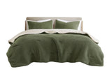 3 Pieces King/Cal King Waffle Knit Chenille Comforter Set,Olive B035P381298