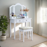 ZNTS Wooden Vanity Make Up Table and Stool Set, White 66588906