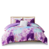 King/Cal King Watercolor Tie Dye Printed Comforter Set with Throw Pillow B035129812