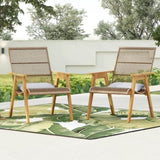 ZNTS Set of 2, Acacia Wood Cape Woven Wicker Large Lounge Chair with Pillow for Patio, Deck, Yard, Lawn 73165.00