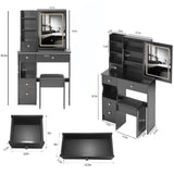 29.2" Small Size Left Drawer Desktop Vanity Table Cushioned Stool, Large Sliding, Touch Control, W3258P299612